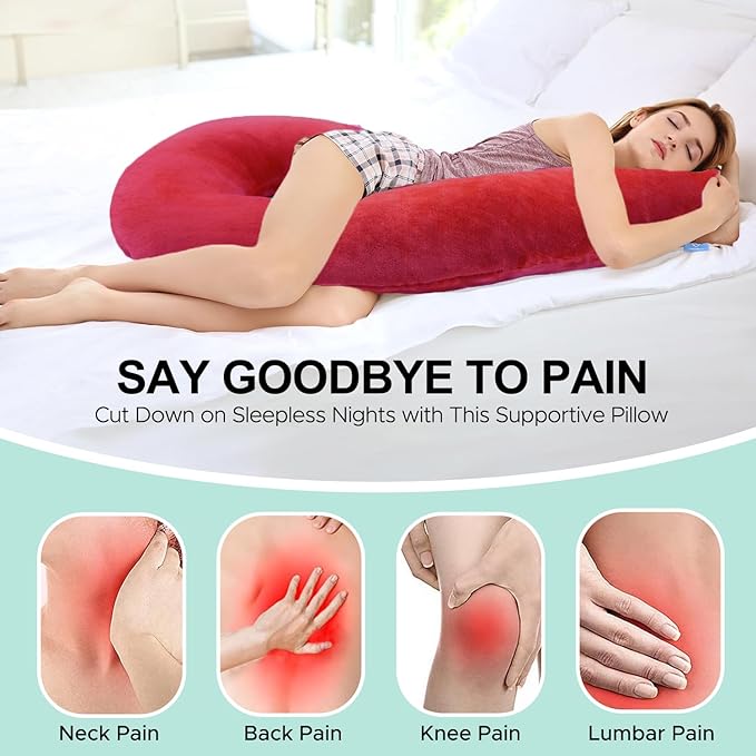 Body Pillow for Adults - Soft Long Bed Pillows Insert for Sleeping - Shredded Memory Foam and Removable Washable Cover - Swan Shaped Side Sleeper Pregnancy Pillow 49 Inch (Red)