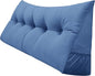 Triangular Reading Bed Rest Pillow Large Bolster Cushion Headboard Backrest Wedge Pillow with Removable Cover and Two Large Side Pockets (Steel Blue, Queen: 59 x 8 x 20 inches)