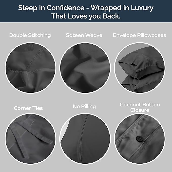 Olive + Crate Tencel Eucalyptus Cooling Duvet Cover Set - Hypoallergenic, Lyocell Tencel Duvet Cover - Soft, Temperature Regulating with Hidden Button Closure & Corner Ties - Twin XL [Charcoal]