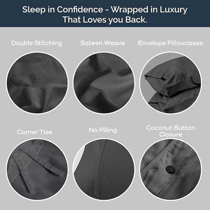 Olive + Crate Tencel Eucalyptus Cooling Duvet Cover Set - Hypoallergenic, Lyocell Tencel Duvet Cover - Temperature Regulating with Hidden Button Closure & Corner Ties - California King [Charcoal]