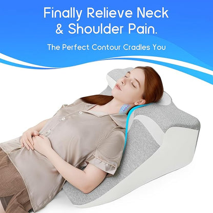Bed Wedge Pillow for Sleep Apnea, Acid Reflux& Snoring Relief, Post-Surgery Recovery Pillow with Ergonomic 3-in-1 Certified Memory Foam for Back, Neck& Head Support (Gray & White)
