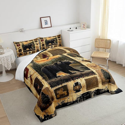 Feelyou Bear Comforter Set Full Size Wild Animal Comforter for Boys Girls Teens Rustic Cabin Country Bedding Set Nature Wildlife Duvet Set Room Decor Forest Quilt Set