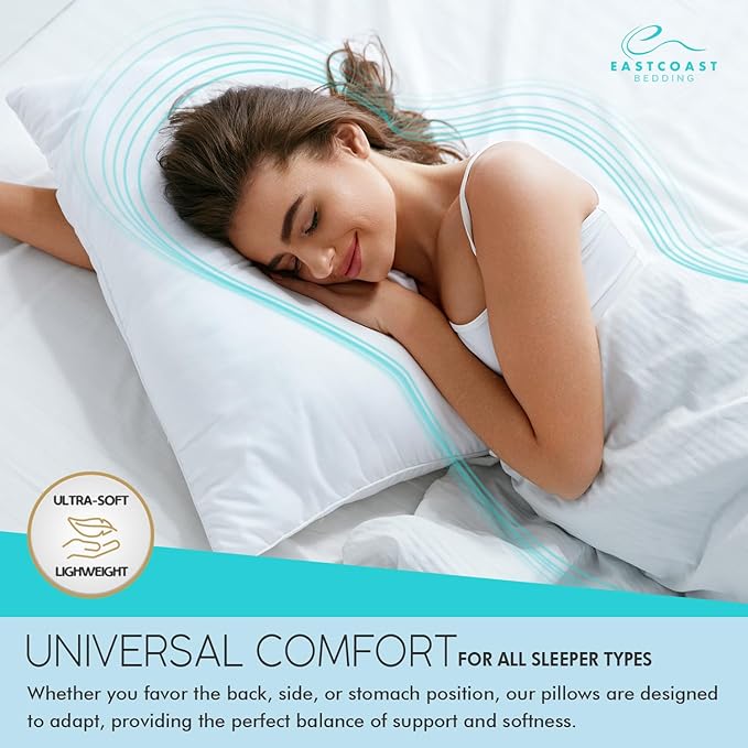 Luxury Duck Down Pillow - White Duck Down Pillow with 600 Fill Power, 400 Thread Count, 100% Cotton Cover - Firm Pillows for Sleeping and Support - Standard, 20"x26" (1 Pack)