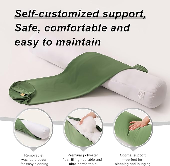 Cuddle Pillow – Body Pillow for Adults, Long Bolster Pillow for Bed, Soft & Supportive for Restful Sleep,47 x 7.87 Inches,Olive Green