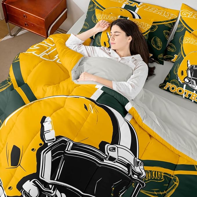 Feelyou Football King Comforter Set with Sheets for Kids Boys Girls Ball Games 7 Pieces Bedding Set Rugby Bed in a Bag City of Footballs Room Decor Rugby Sports Soft Lightweight