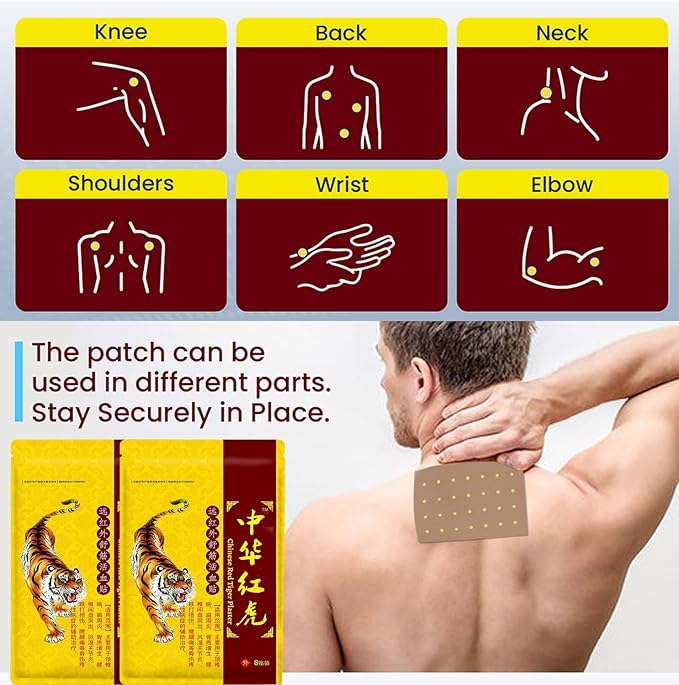 Tiger Patches - Chinese Red Tiger Back Patch Ultra Strength Heat Patches for Muscle Joint of Knee Shoulder Neck (8 Packs - 64 Counts)