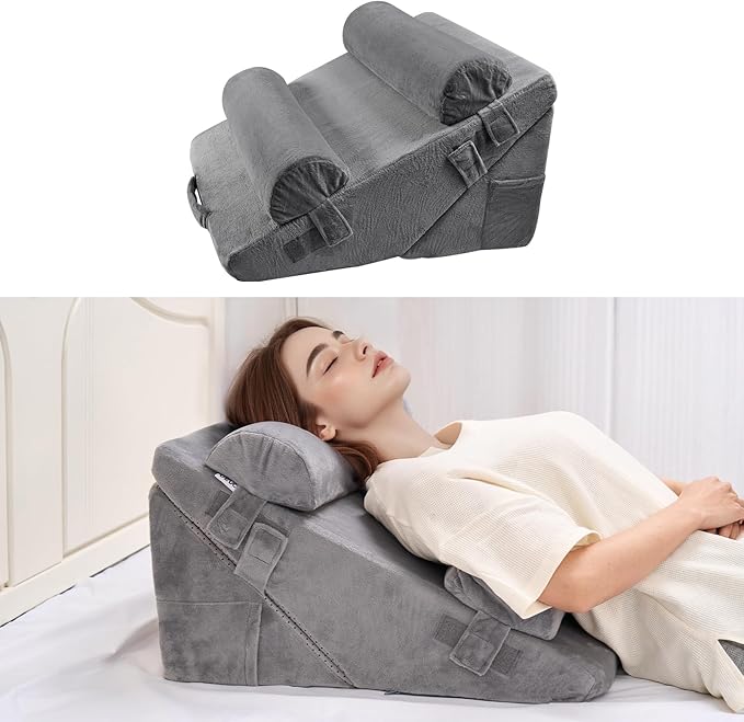 VEVOR Wedge Pillow for Sleeping, 4 Pcs Adjustable Orthopedic Bed Wedge Set, Support Arm Leg Neck Shoulder, Post Surgery Pillow for Back Pain, Acid Reflux, Snoring Relief, Sitting up in Bed, Dark Grey