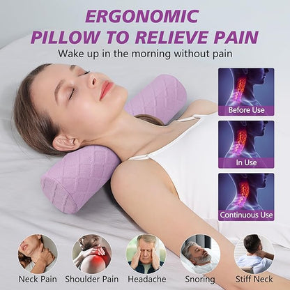 Cozyhealth Cervical Roll Pillow, Medium Soft Memory Foam Neck Round Pillow Cylinder Bolster Pillow for Sleeping, Round Neck Support for Bed, Legs, Back and Yoga (Purple, Large - 4.7" H)