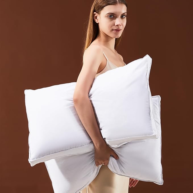 Bafode Goose Feathers Down Pillows, Pillows Standard Size Set of 2, Cotton Cover,Gusseted Hotel Collection Bed Pillow for Back, Stomach or Side Sleepers