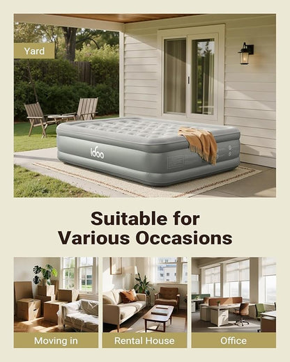 iDOO Air Mattress Queen with Built in Pump, 18 Raised Comfort Inflatable Blow up Mattress, Upgraded Four Chamber Portable Air Bed for Guests and Home, Colchon Inflable, 650 lbs Max