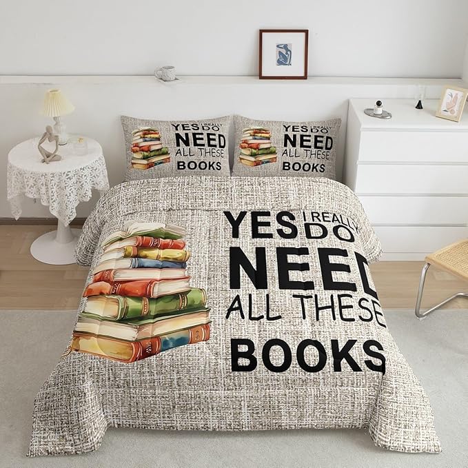 Castle Fairy Teens Books Pattern Comforter Set Queen Size,Book Lover Bedding Set for Kids Boys Girls Bedroom Decoration,Book Bed Duvet Insert,Watercolor Comforter with 2 Pillowcases