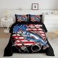 Feelyou American Flag Comforter Set Farmhouse Fishing Bedding Set for Kids Boys Girls Teens Room Wild Fish Decor Comforter Red Blue Stripe Quilted Set 2Pcs Toddler Size