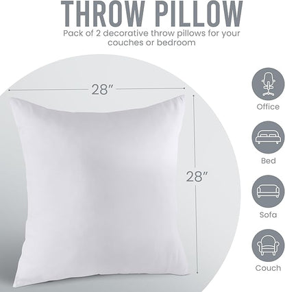 Utopia Bedding Throw Pillows Insert (Pack of 2, White) - 28 x 28 Inches Bed and Couch Pillows - Indoor Decorative Pillow
