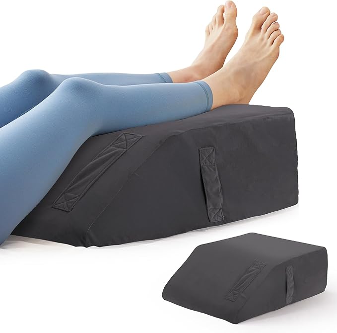 Leg Pillow Elevation Blood Circulation, Leg Elevation Pillows for After Surgery, Swelling, Leg Elevating Pillows with Cover and Handle, Leg Pillow for Pain Relief, 23.6×16.8×8Inch, Velvet Grey