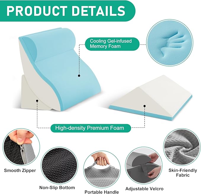 4PCS Wedge Pillow Set for After Surgery, Orthopedic Bed Wedge Pillow for Back Pain Relief, Sitting Up in Bed, Acid Reflux, Adjustable Post Surgery Pillows for GERD, Snoring, Grey