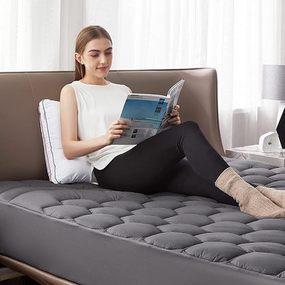 Bedsure Grey Twin Mattress Pad Cover - Quilted Fitted Mattress Topper Protector with 8-21 Inches Deep Pocket, Noiseless Breathable Bed Cover Padded, Machine Washable, Grey,39x75 Inches