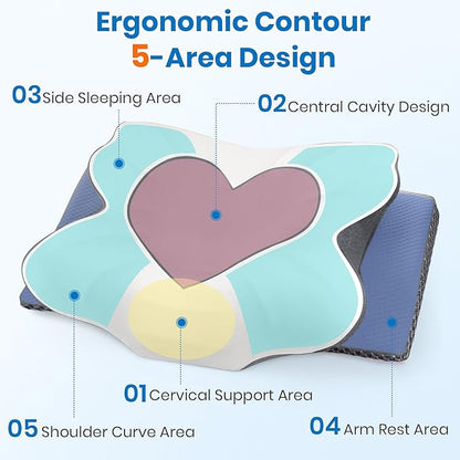 Cervical Neck Pillow for Sleeping, Memory Foam Side Sleeper Pillow, Ergonomic Pillows for Neck Pain Relief, Shoulder Support Pillows for Side Back Stomach Sleepers (Gray, King Size)