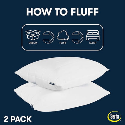 Cooling Quilted Hypoallergenic Medium/Firm Bed Pillows for Side, Stomach or Back Sleepers (2 Pack)