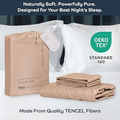 Olive + Crate Tencel Eucalyptus Cooling Duvet Cover Set - Hypoallergenic, Lyocell Tencel Duvet Cover - Temperature Regulating with Hidden Button Closure & Corner Ties - Queen Size [Terracotta Clay]