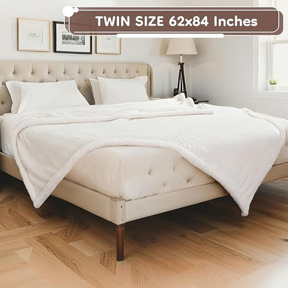 Electric Heated Blanket Twin Size - 62"x84", Soft Flannel Heating Blanket, 10 Heating Levels, 1-12 H Auto Shut Off, Breathable Warm and Washable for Bed, White