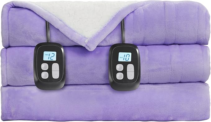Electric Heated Blanket King Size - 90"x100", Soft Flannel Heating Blanket, 10 Heating Levels, 1-12 H Auto Shut Off, Breathable Warm and Washable for Bed, Light Purple