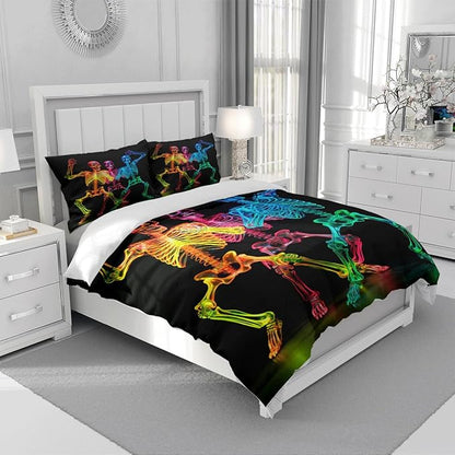 Christmas Skull Queen Bed Duvet Comforter Cover Sets with 2 Pillowcases Standard Size for Kids Girls Teens Adult Bedroom Decor