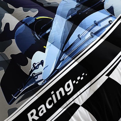 AILONEN Racing Car Comforter Set Twin Size, Racing Plaid Patterns with Cool Speed Race Car Bedding Set for Kids Boys Girls Teens Bedroom,3 Pieces,1 Quilt and 2 Pillowcases,Soft,Breathable