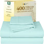 California Design Den Natural 100% Cotton Sheets, Soft Queen Sheet Set, 400 Thread Count Sateen, Deep Pockets with All-Around Elastic for a Snug Fit, Durable Bedding Set - Seafoam