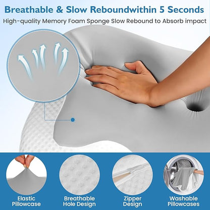 2PCS Cervical Pillow for Neck Pain Relief, Neck Pillow for Sleeping Side Sleeper Ergonomic Memory Foam Support Pillows Back Sleepers for Sleeping,Machine Washable Pillowcase Grey