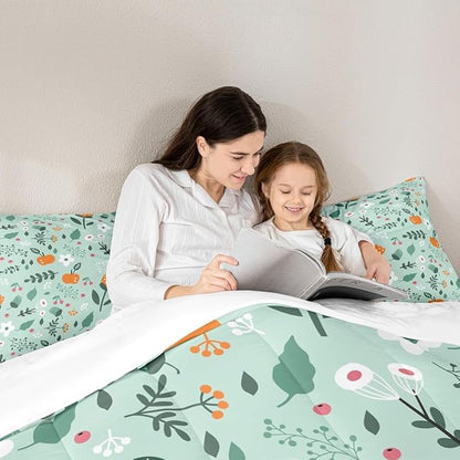 Erosebridal Green Floral Toddler Bedding Set - Boho Flower Cute Comforter Set for Girls Kids, Botanical Plant Green Leaf Bed Set, Cottage Core Room Decor with 1 Pillowcase, Lightweight