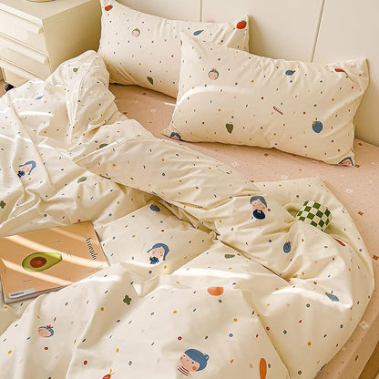 AOJIM Cute Duvet Cover Set for Kids Adults, Pure Cotton Comforter Cover Set with Multiple Cartoon Pattern Designs, Soft Bed Set 3pcs Twin Size, Colorful Quilt Cover for Room Decor(No Comforter)