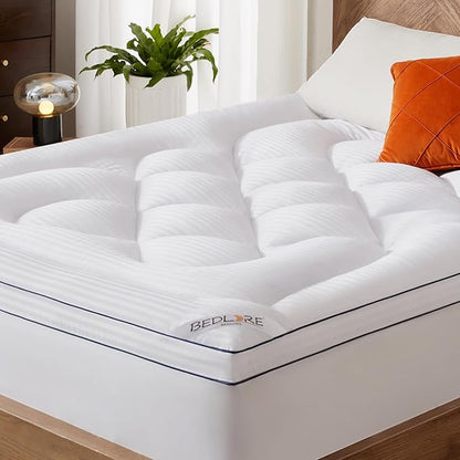 BEDLORE Twin Mattress Topper, Thick Pillow Top Pad for Back Pain Relief, Cooling Soft Mattress Cover with Deep Pockets 6-15 inch