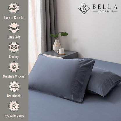 Bella Coterie | Luxury Bamboo Viscose King Size Pillowcase Set | 100% Organically Grown | Ultra Soft | Cooling | 2 Pcs [Slate Blue]