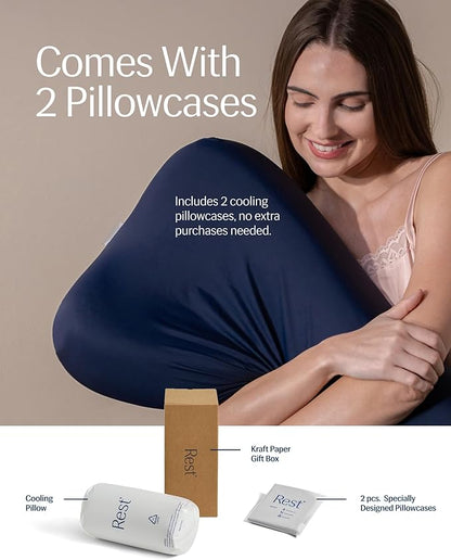 REST® Evercool® Cooling Pillow, Instant Cool-to-Touch Shell Fabric & Breathable Silicone Sponge Core for All-Night Temperature Regulation & Ergonomic Support, Medium Height, Light Gray