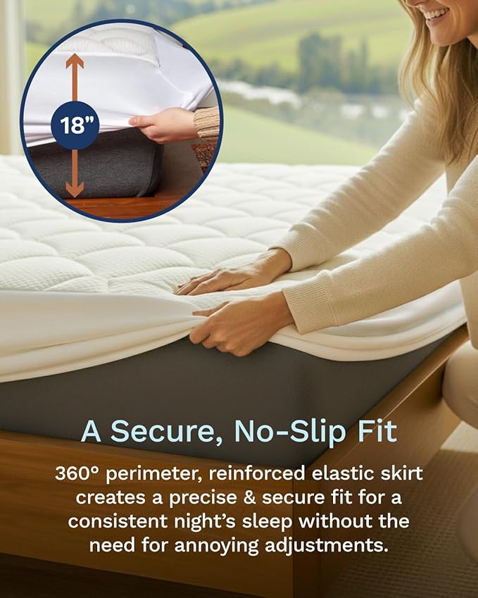 ViscoSoft Twin XL Fiberfill Pillow Top Mattress Topper Pad - Soft Overstuffed Premium Support - Extra Long Quilted Temperature Smart Viscose from Bamboo - Deep 18" Pocket for Secured Fit