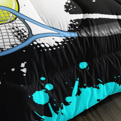 Kids Sports Balls Bedding Queen Comforter Set for Boys,Black Football Basketball Baseball Print Comforter Set for Kids Bedroom Decorate,Sports Themed Bedding Comforter Set with 2 Pillowcases.