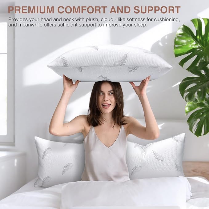 Goose Feather Pillows Bed Pillow - Hotel Down Pillows King Size Set of 2,Fluffy Support Surround Fill Polyester for Back, Stomach, Side Sleepers, Breathable & Soft Bed Pillow for Sleeping