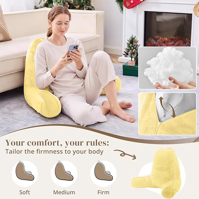 Sasttie Reading Pillow, Pillows for Reading or Relaxing – Ergonomic Support for Head, Neck, Back, and Lumbar, 21-Inch, Light Yellow