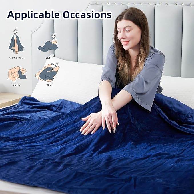Electric Heated Blanket Full Size 72”x84”,Cozy Soft Warmth with 6 Heating Settings 1-10 Hours Auto-Off, Long Cord Energy-Saving, for Bed, Fast Heating Machine Washable, Navy Blue