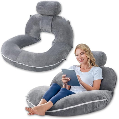 INSEN Reading Pillow, Back Pillow for Sitting in Bed and Couch, Gaming Pillow for Adults, Sit Up Support for Bed (Grey, Upgraded)