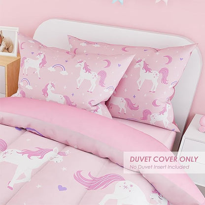 SANDJEST Unicorn Duvet Cover Sets Full Size for Kids Girls, Incude 1 Polyester Comforter Cover 80x90 Inches and 2 Pillowcases 20x26 Inches, Comforter Not Included, Gift for Christmas Birthday