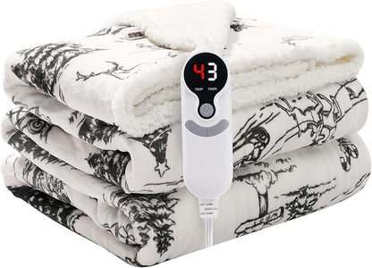 LUXIAN Electric Heated Blanket Throw Size50 x60 - Flannel & Sherpa Fabric Dual-Sided, 6 Heat Settings & 1-3 Hours Auto Off, Machine Washable, Christmas Santa Forest,Black and White