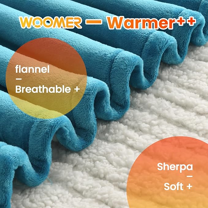 WOOMER Electric Blanket Full Size,Durable Flannel and Soft Sherpa,Dual Control,77”×84” Heated Throw Blanket, 10 Heat Levels&0.5-12h auto-Off,Energy Efficient,ETL Certified