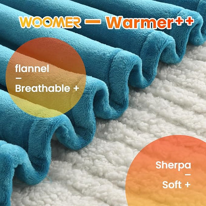 WOOMER Electric Blanket Full Size,Durable Flannel and Soft Sherpa,Dual Control,77”×84” Heated Throw Blanket, 10 Heat Levels&0.5-12h auto-Off,Energy Efficient,ETL Certified