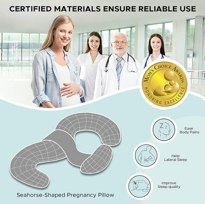 Pregnancy Pillows for Sleeping, E Shaped Maternity Pillow for Pregnant Women with Adjustable Wedge Pillow, 48 Inch Full Body Memory Foam Pillow for Side Sleeping with Washable Cover, Grey Velvet