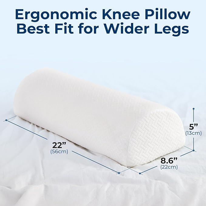 5 STARS UNITED Knee Pillow for Back Sleeping – Memory Foam Cushion for Sciatica Pain Relief – Under Leg Support for Sleeping on Back – Large Half Moon Bolster for Bed, White