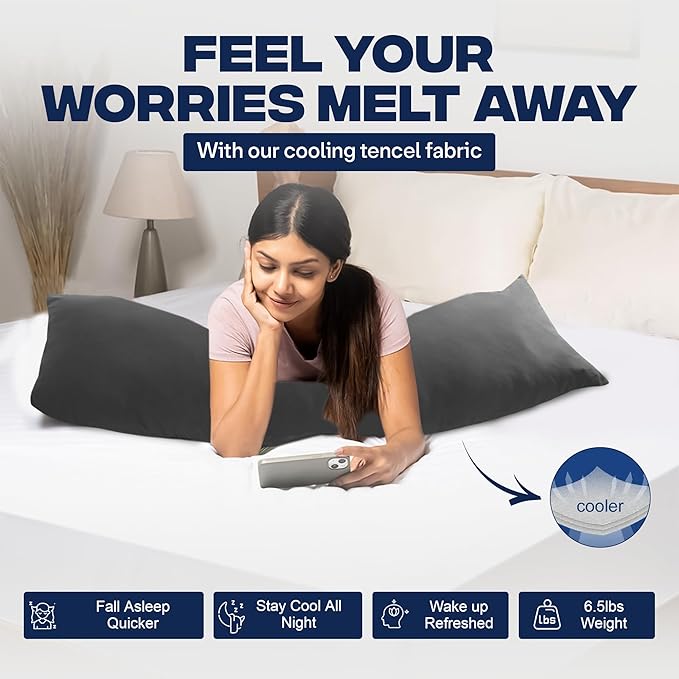 KALTEK 6.5LB Weighted Support Pillow (40"x10") – Compact Cooling Pillow for Relaxation & Side Sleepers | Small Weighted Pillow with Washable Tencel Cover