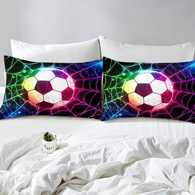 Castle Fairy Football Sports Comforter Cover Queen Size,Watercolor Soccer Duvet Cover with 2 Pillowcase,Boho Geometrical 3 Pieces Bed Set,Starry Galaxy Universe Bedding Set,Kids Teens Birthday Gift