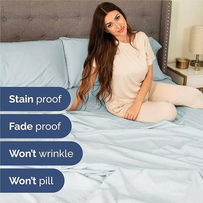 Split King Sheets Set 7 Piece - Includes 4 Pillowcases - Bed Sheets Split King - Soft Hotel Luxury Bedding - Cooling, Comfy & Breathable - 1 Flat & 2 Fitted & 4 Pillowcases w/ Deep Pockets - Ice Blue