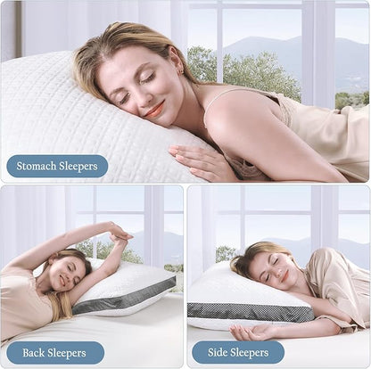 Tencel Standard Pillows Set of 2, Shredded Memory Foam Pillows, Adjustable Bed Pillow for Sleeping, 18"x26"Cooling Tencel Circular Knit Pillows for Side, Back, Stomach Sleepers